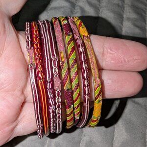 $1 with Bundle ~ Red, Gold & Green Bangle Bracelet Stack 5760